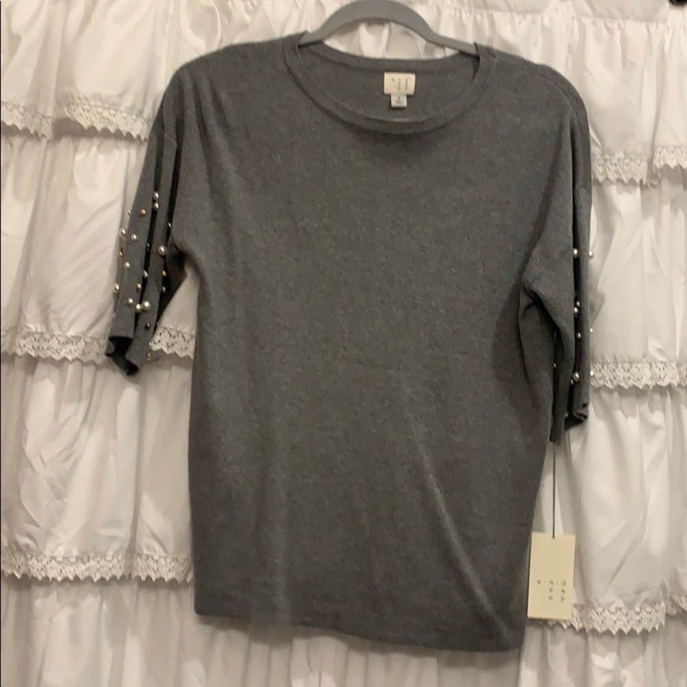 Pearl embellished sweater knit top NWT!